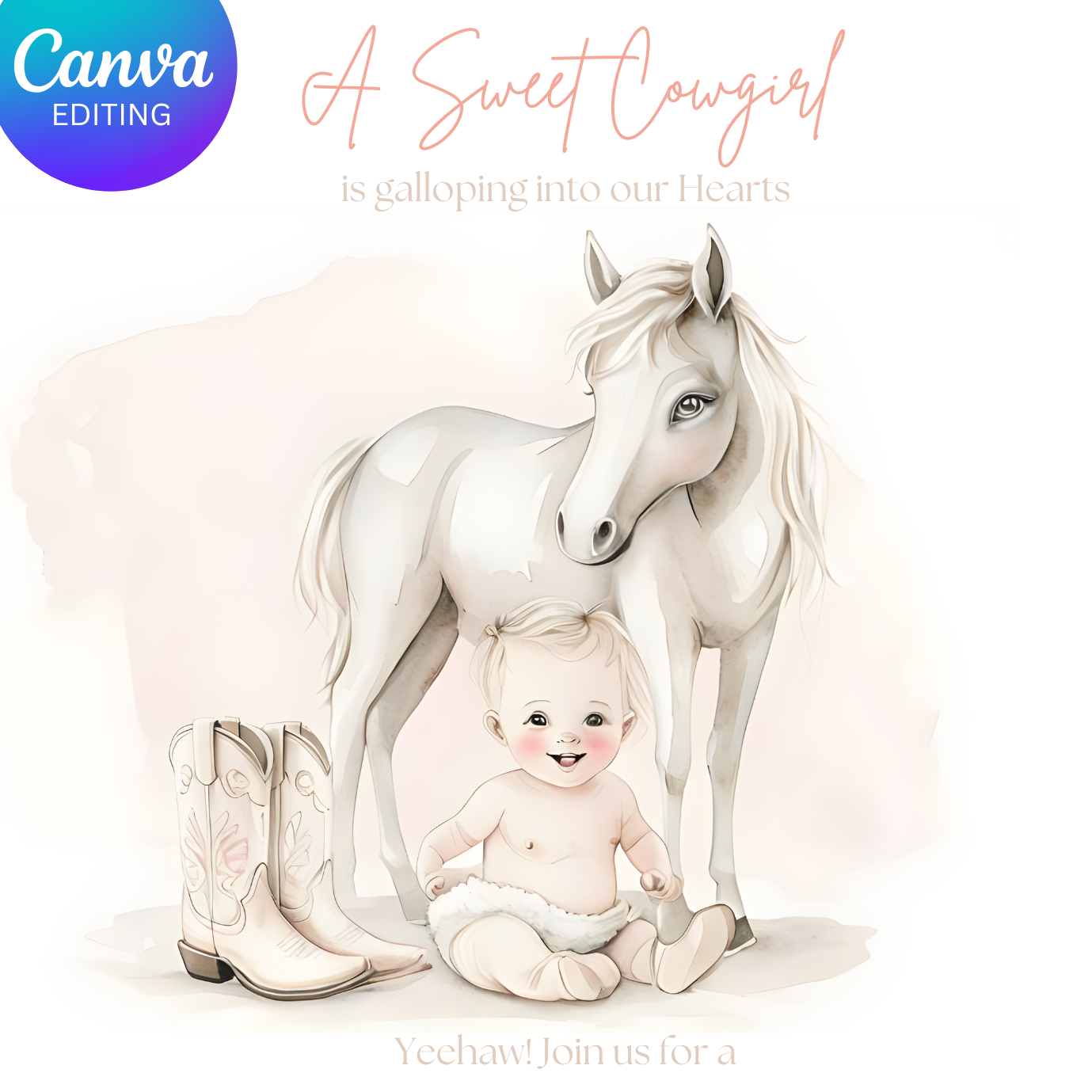 Editable Cowgirl Baby Shower Invitation