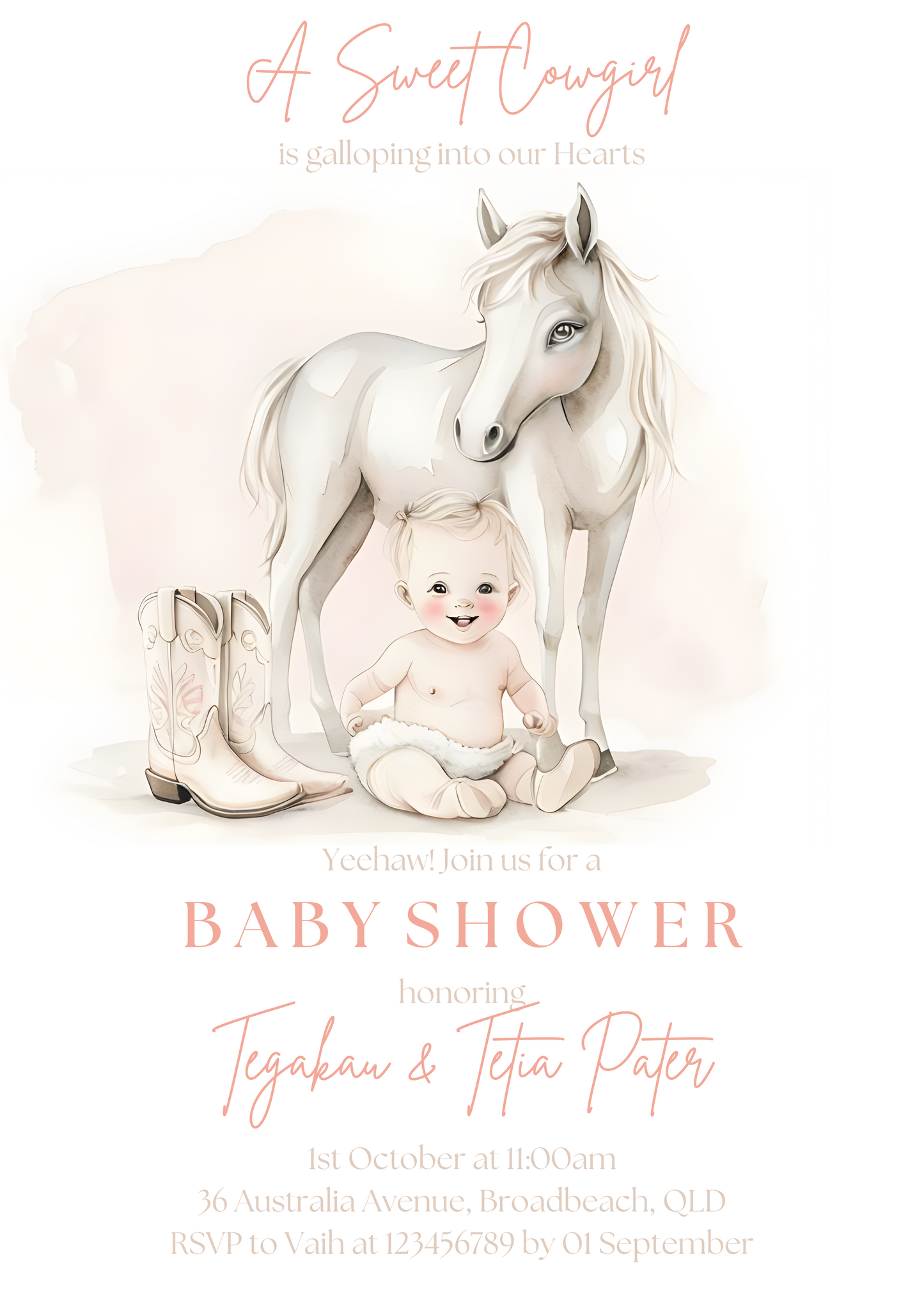 Editable Cowgirl Baby Shower Invitation